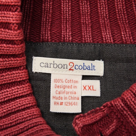 Carbon2Cobalt Sweater Mens 2XL Red Fireside Henley Cotton Knit Pullover - Picture 4 of 10